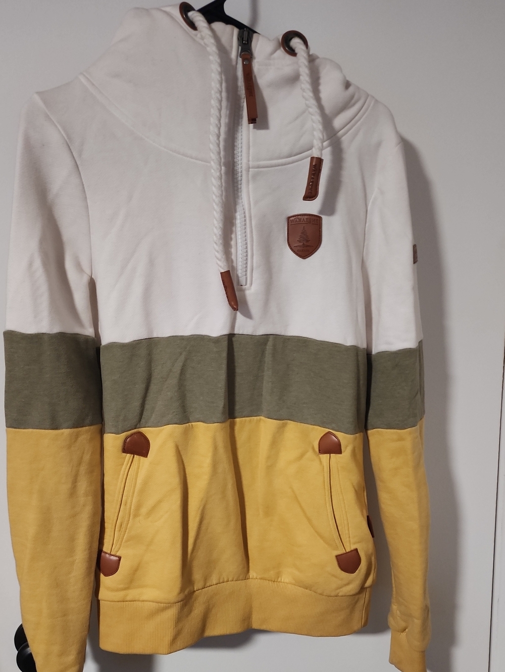 Wanakome Cream Sweatshirt with Brown Leather Patch